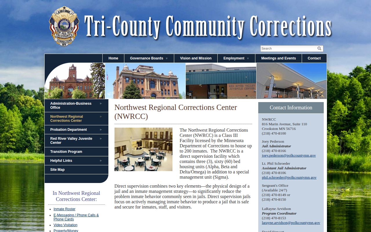 Polk County Northwest Regional Corrections Center custody-record page